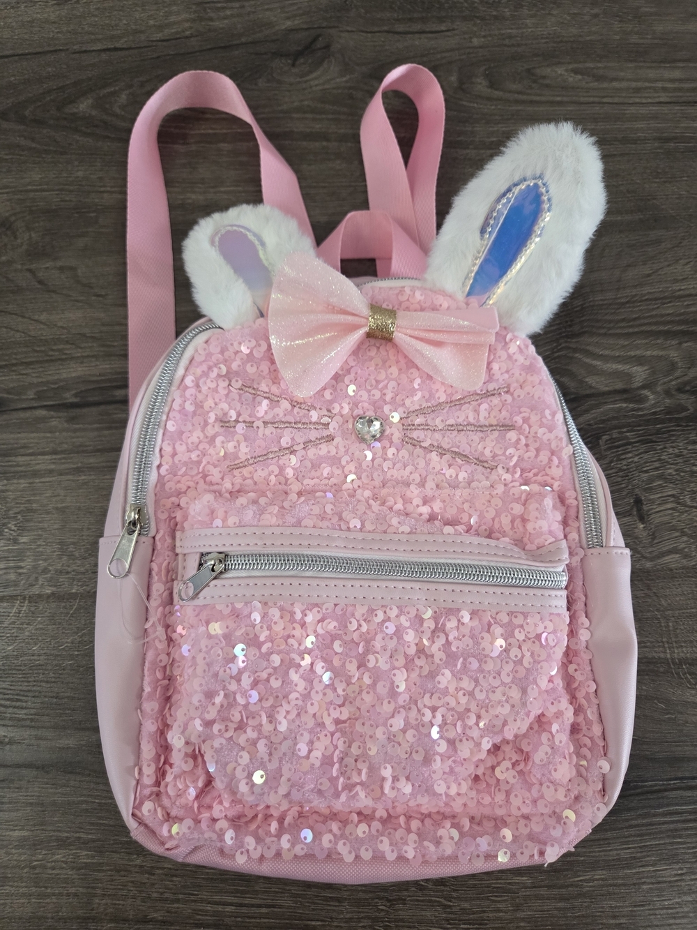 Pink Sequin Bunny Kids Backpack with Bow NEW